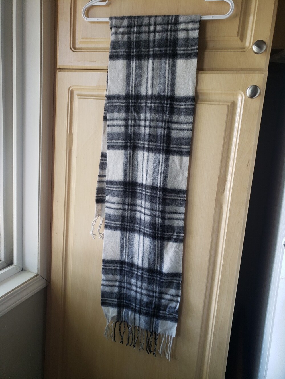 100% Lambswool Classic Black & White Plaid Men's Scarf